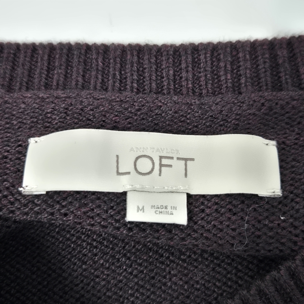 LOFT ANN TAYLOR PLUM PURPLE BEJEWELED SWEATER LONG SLEEVE WOMEN MEDIUM SPARKLE - Picture 7 of 12